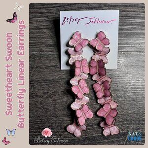 Betsey Johnson Linear Butterfly Earrings Authentic Stud Pink Butterflies NWT